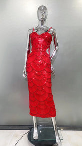 Red Black Color Women Sleeveless Sexy Beading Shinning Sequins Bodycon Long Dress Christmas Style Evening Party Cocktail Dress